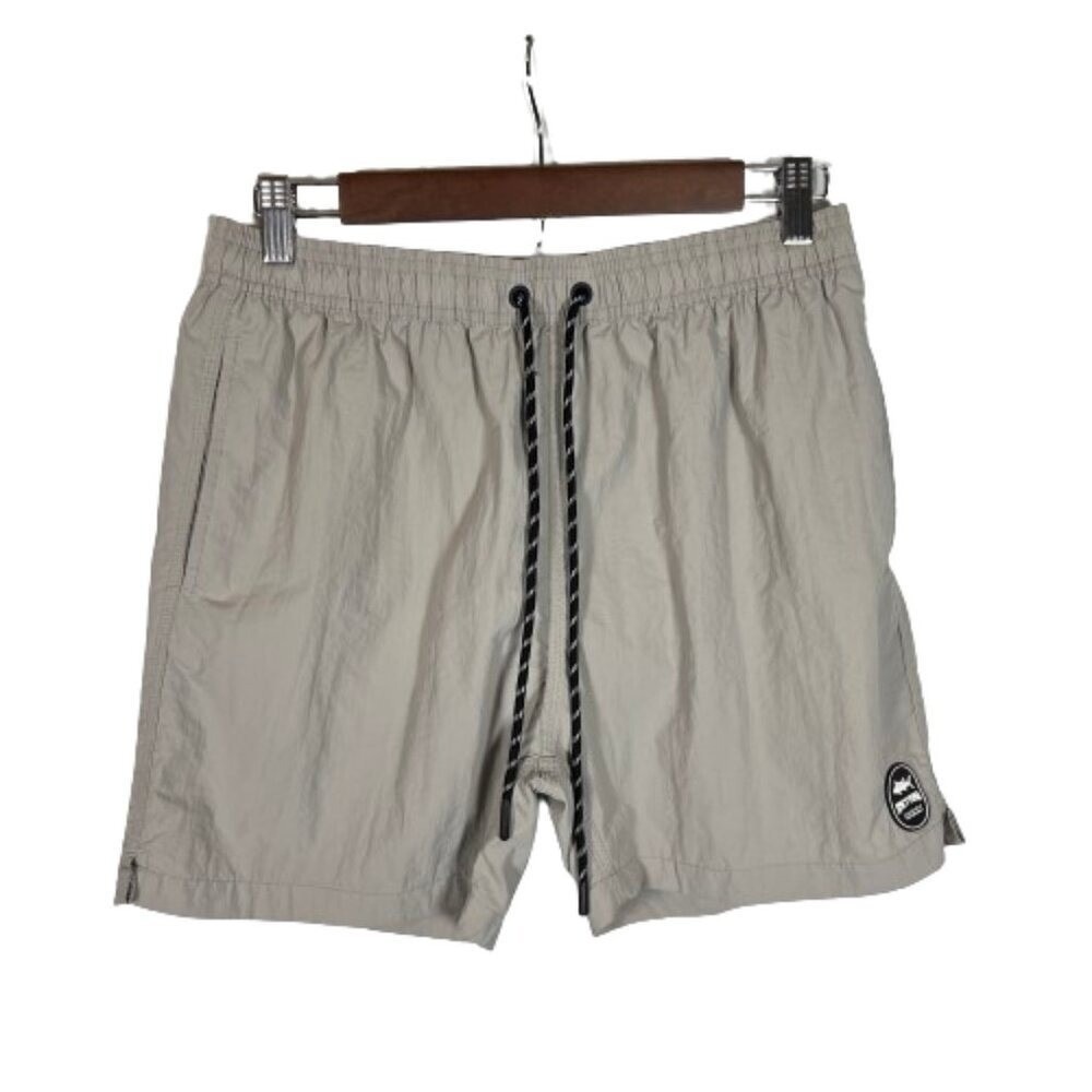 Spicy Tuna Mens Swim Trunks Size M Taupe Nylon 4.5" Inseam Pockets Mesh Lined
